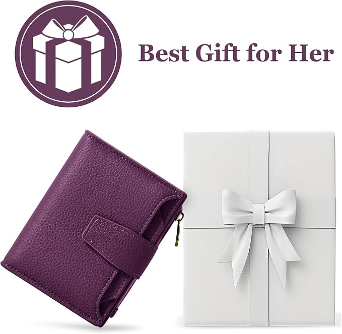 Airkit Small Wallet Women RFID Blocking Soft Leather Bifold Compact Card Holder Wallet for Women with Zipper Coin Pocket 4 ID Window
