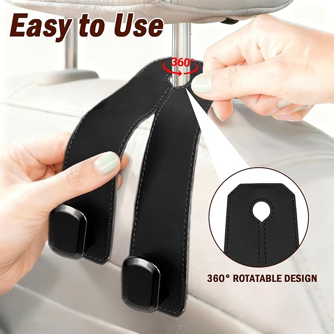 AOzT 4PCS Car Headrest Hooks - Double Hook Seat Back Organizer for Purses Handbags & Grocery Bags Heavy Duty Black