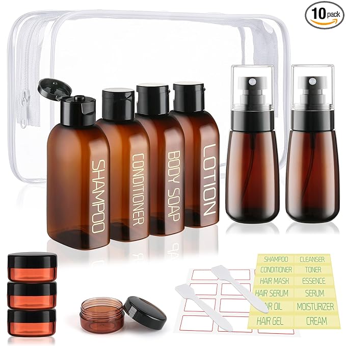 Cosywell Travel Bottles for Toiletries 10PCS TSA Approved Shampoo and Conditioner Bottles Leakproof Plastic Spray Bottle Refillable Travel Containers for Cream Lotion Rose Water