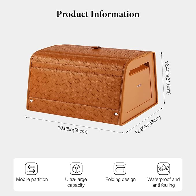 Ergocar Car Trunk Storage Organizer Leather Car Storage Box Clean Tool Accessories Container Folding Magnetic Cover Waterproof Suitable for SUV/Truck/Automotive