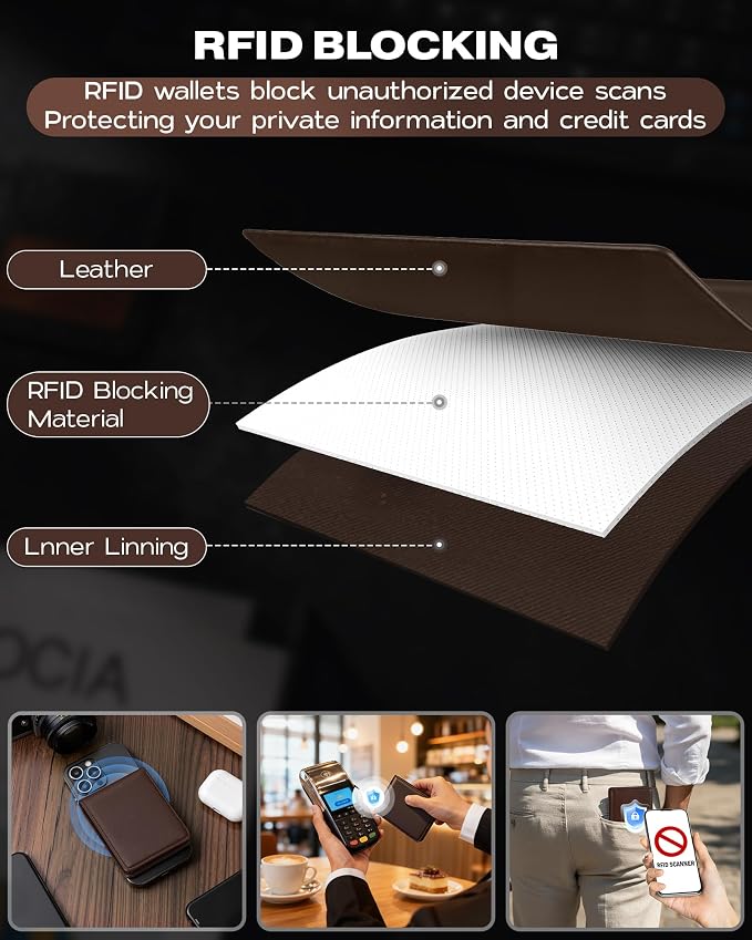 GNDR Wallet For Men Bifold Brown RFID Blocking Slim Faux Leather Wallets Card Holder Front Pocket Minimalist Men Accessories With Gift Box