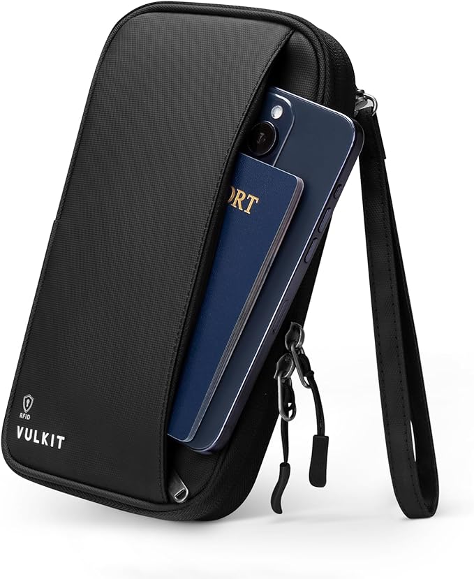 VULKIT Passport Wallet Family Passport Holder, RFID Blocking Travel Document Organizer with Wrist Strap Travel Wallet