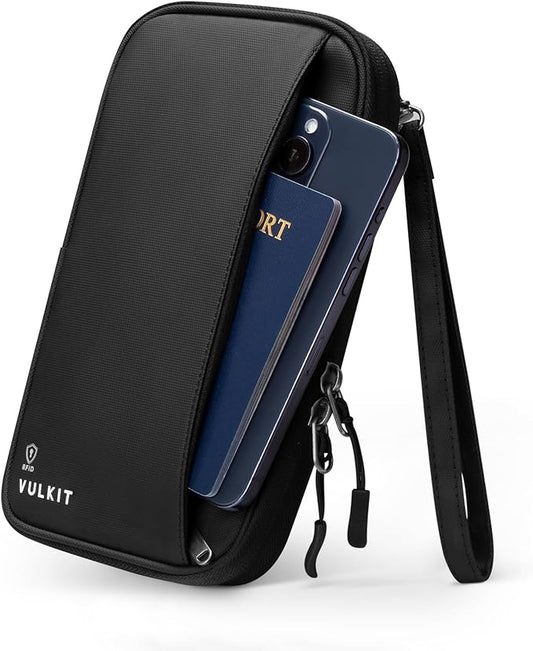 VULKIT Passport Wallet Family Passport Holder, RFID Blocking Travel Document Organizer with Wrist Strap Travel Wallet