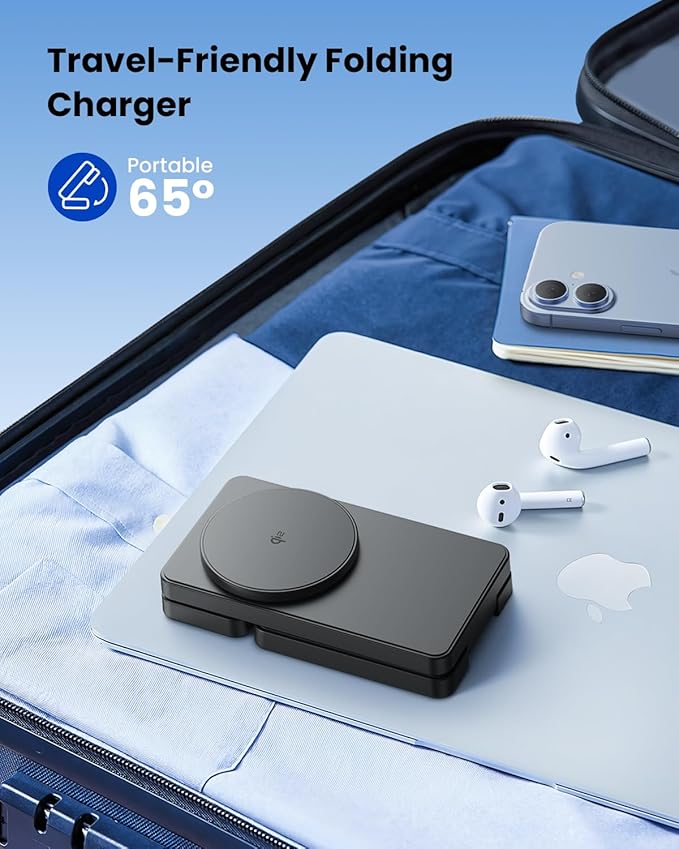 Magnetic Wireless Charging Station for Apple: Upgraded Qi2 Certified 15W 3-in-1 Magsafe Wireless Charger Stand, Foldable Travel Fast Charger for iPhone 17 16 15 14 13 12 Series, Apple Watch, AirPods