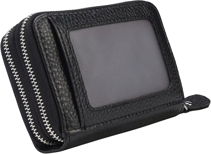 traderplus Women's RFID Blocking Leather Zipper Card Wallet Small Purse Credit Card Case Holder for Mother Day Gift (Black)