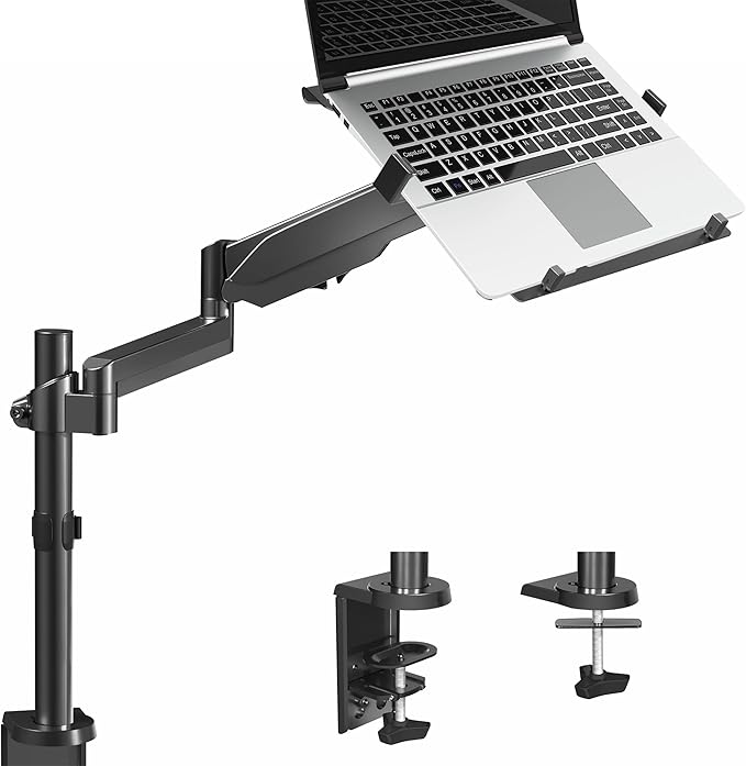 VIVO Universal Adjustable 10 to 15.6 inch Laptop Mount for Desk, Single Tension Arm VESA Notebook Stand with C-clamp and Grommet Options, Black, STAND-V101L
