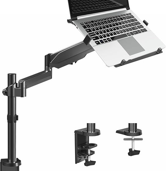 VIVO Universal Adjustable 10 to 15.6 inch Laptop Mount for Desk, Single Tension Arm VESA Notebook Stand with C-clamp and Grommet Options, Black, STAND-V101L