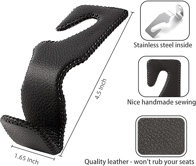Purse Hook for Car, Superior Leather Headrest Hanger Matching Cars Interior, Brown Back Seat Organizer Storage Holder