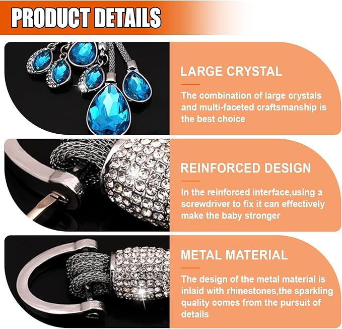 Bling Rhinestone Car Keychain, Fashion Auto Key Fob with Screwdriver, Vehicle Key Decoration Accessories for Woman (Blue)