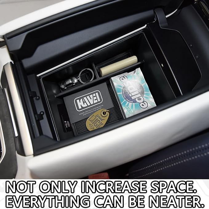 HGWEI Center Console Organizer Compatible with BMW X5/G05 X7/G07 2019-2026, X6/G06 2020-2026 Armrest Storage Box Insert Tray with Rubber Mat, Black