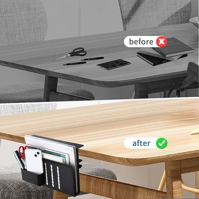 Desk Side Storage, Desk Laptop Holder with Magnetic Pen Holder, No Drill Desk Side Organizer for Office and Home Fits Flat Edge 0.3" to 2.3"