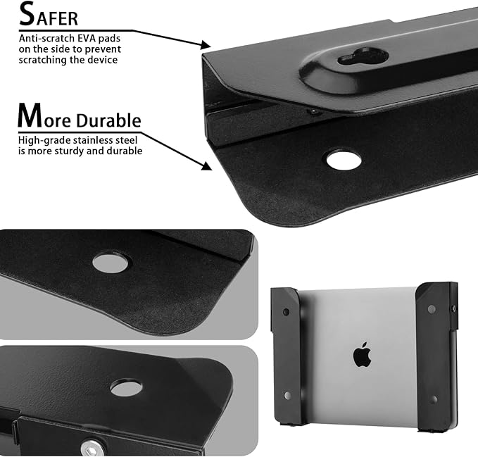 Wall Mount and Under Desk Mount Laptop Holder, Universal Laptop Storage Bracket for Devices Up to 1.18" Thick Macbooks, Surface, Keyboards, Tablets & More (Metal Black)