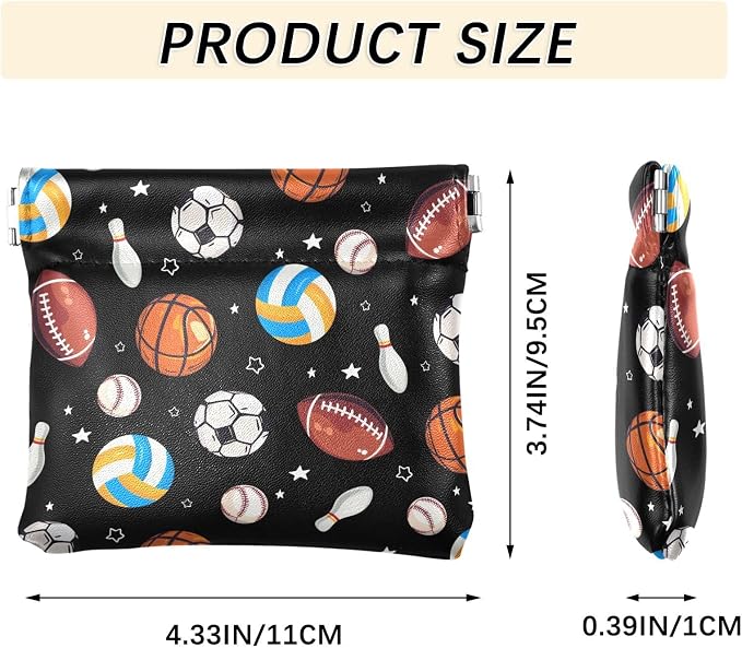 Balls Women's Waterproof PU Leather Coin Purse, Slim Travel Wallet with Zipper - Compact Card Holder & Jewelry Organizer for Cash, Keys, Lipstick