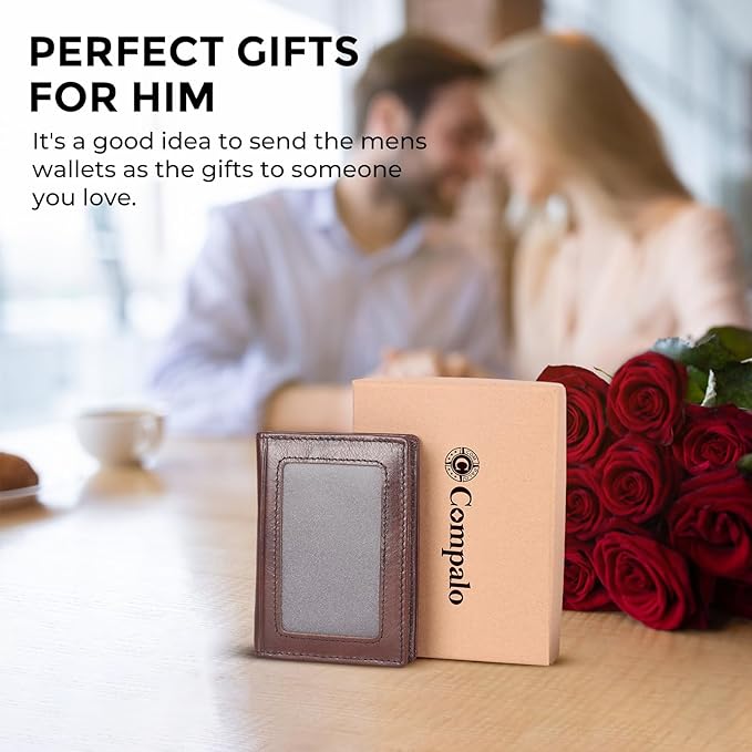 RFID Blocking Front Pocket Minimalist Slim Leather Bifold Wallet Credit Card Case Holder ID Window