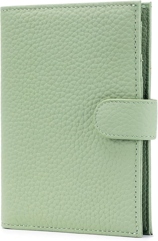 Karmiir RFID Slim Passport Holder for Women, Compact Leather Passport Wallet with Card Holders SIM Slots,Zippered Coins Pocket and Cash Compartment Travel Passport Cover Case, Light Green
