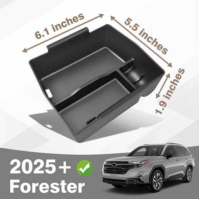 Muslogy Upgraded Center Console Organizer Compatible with 2025 Subaru Forester Middle Armrest Storage Box Insert Tray Cable Holder Interior Accessories Easy Removal (Black) Won't fit 2026 Model