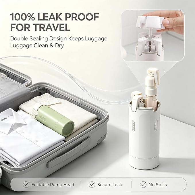 4 in 1 Travel Dispenser Bottle, 30ML Leak Proof Travel Size Toiletries Containers with Labels & Scale, Portable Refillable Travel Bottles for Shampoo Lotion Conditioner Cream, Carry Friendly(1White)