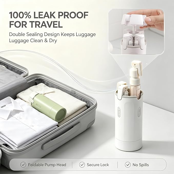 4 in 1 Travel Dispenser Bottle, 30ML Leak Proof Travel Size Toiletries Containers with Labels & Scale, Portable Refillable Travel Bottles for Shampoo Lotion Conditioner Cream, Carry Friendly(2White)