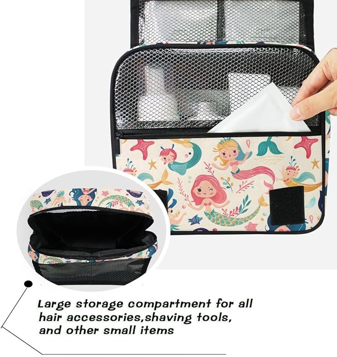 senya Hanging Travel Toiletry Bag Cute Kit Makeup Case Cosmetics Organizer for Men Women (Cute Mermaids And Friends)