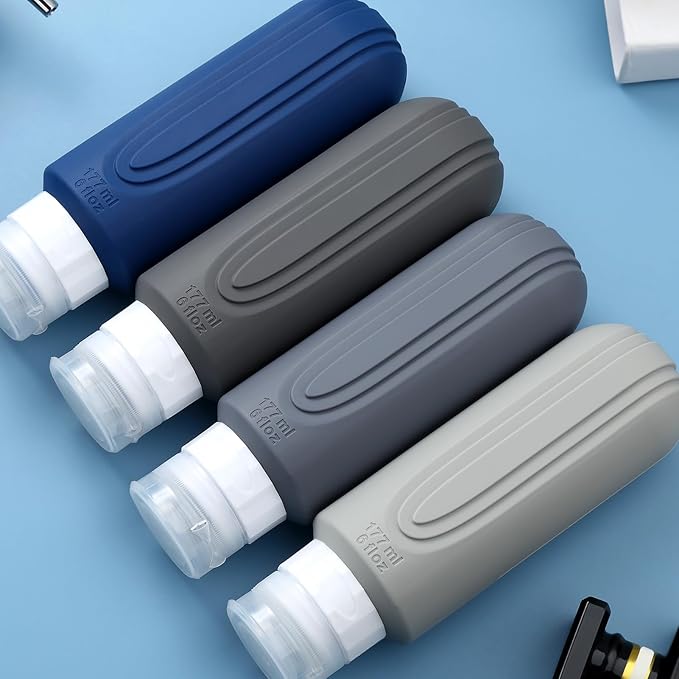 Mrsdry Travel Bottles for Toiletries, Large 6oz Oversize Containers, BPA Free Leak Proof Tubs Refillable Liquid Traveler Accessories with Toiletry Bag for Cometic Shampoo and Lotion Soap (4 Pack)