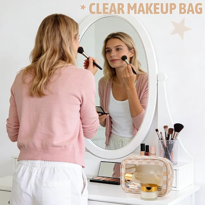 YOPCDJ 3PCS Clear Toiletry Bag,TSA Approved Travel Makeup Pouch with Zipper for Cosmetics and Toiletries，Diaper Bag Organizer Pouch Set,Women's Purse Organizer and Clear Car Bag