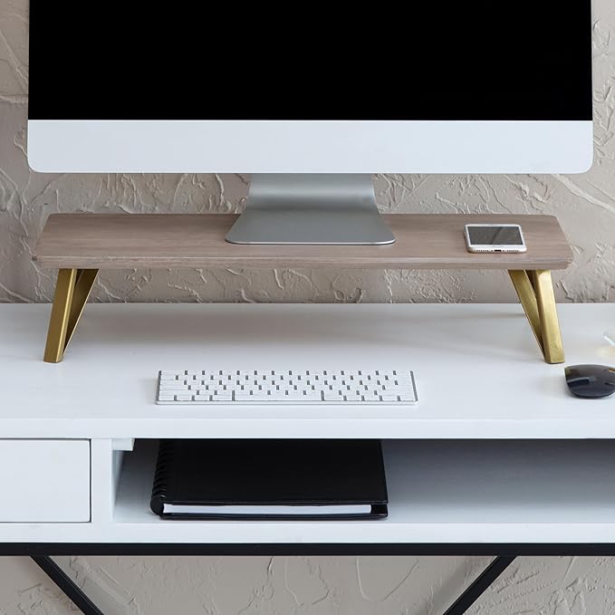 Anji Mountain Monitor Stand - Desktop Organizer & Laptop Riser, Ergonomic Monitor Riser, Space-Saving Monitor Stand for Desk, Durable Construction, Easy Assembly, Ideal for Home & Office,Biscotti