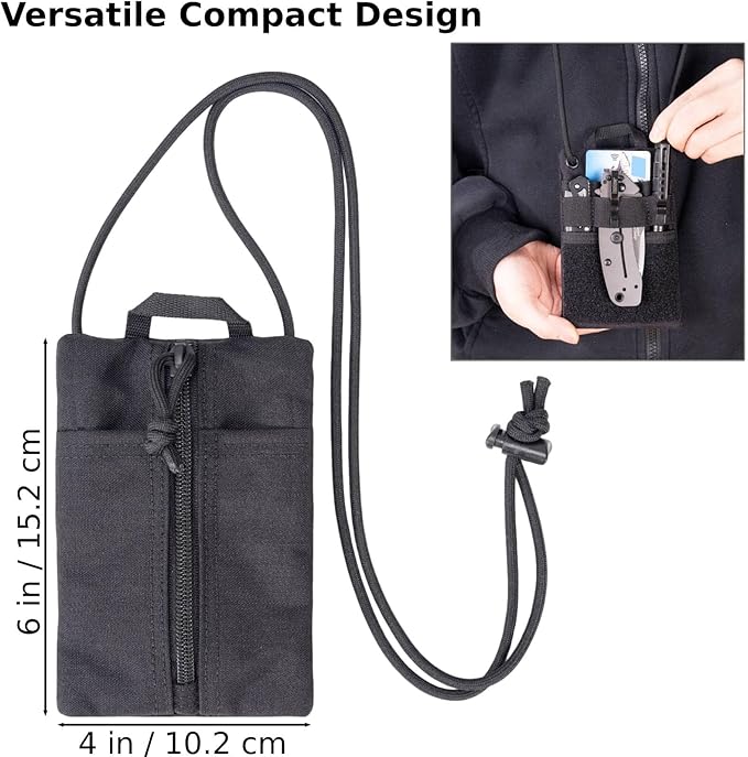 Small EDC Pouch EDC Pocket Organizer, Durable Small Tool Pouch for Men, Zippered Neck Wallet with Paracord Lanyard, Holds Flashlight, Multitool, Pen, Notebook - Tactical EDC Bag