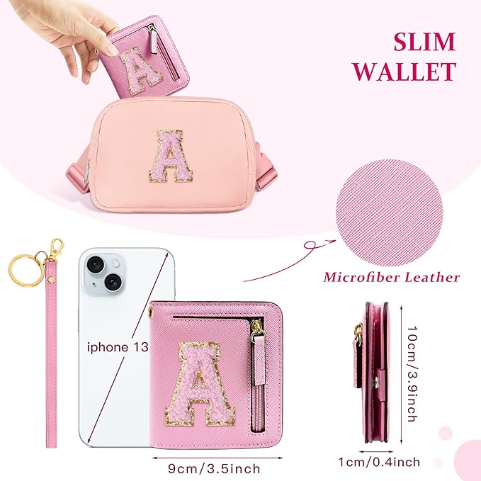 COSHAYSOO Graduation Birthday Gifts Initial Wallet for Teen Girls 10 11 12 13 14 15 16 Year Old Small RFID Bifold Wallet Purse Monogram Tween Girly Trendy Stuff Chenille Letter A Pink