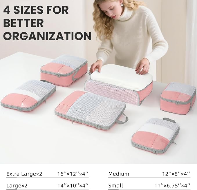 Compression Packing Cubes for Travel, Lightweight Vacation Travel Essentials, Travel Accessories for Suitcase Organizer Bags Set, Durable Luggage Organizer