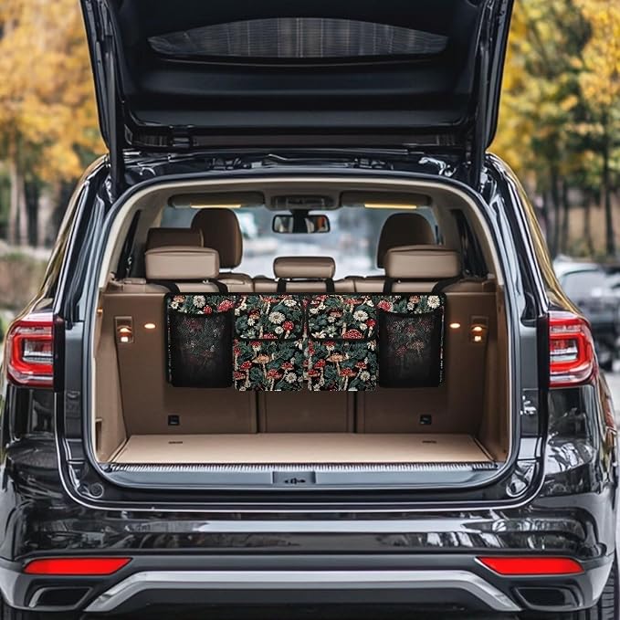 Floral Mushroom Car Trunk Organizer Foldable Backseat SUV Organizer Multifunctional Storage Carrying Caddy Tool Tote Bag Storage Bag for Camping