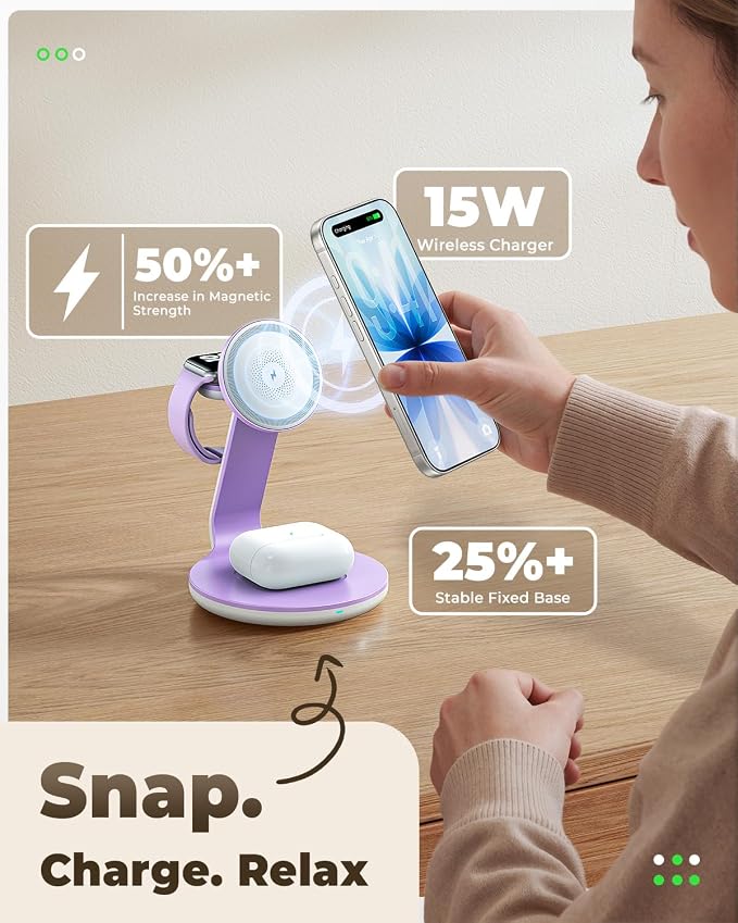 Charger Compatible with MagSafe, 3-in-1 Charging Station, Charging Stand, 15W Magnetic Wireless Charger Dock