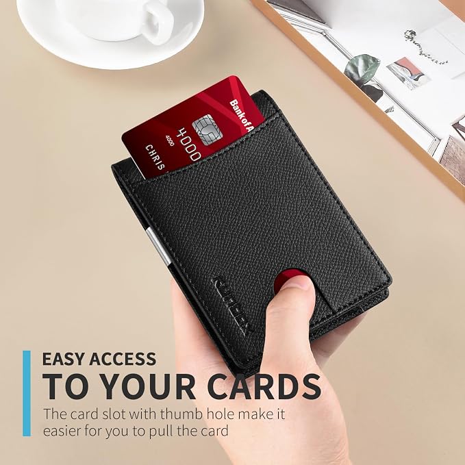 RUNBOX Slim Money Clip Wallets for Men and Teen Boys RFID Blocking 11 Card Holder Minimalist Small Leather Bifold Novelty Men's Wallet Front Pocket Gift Box