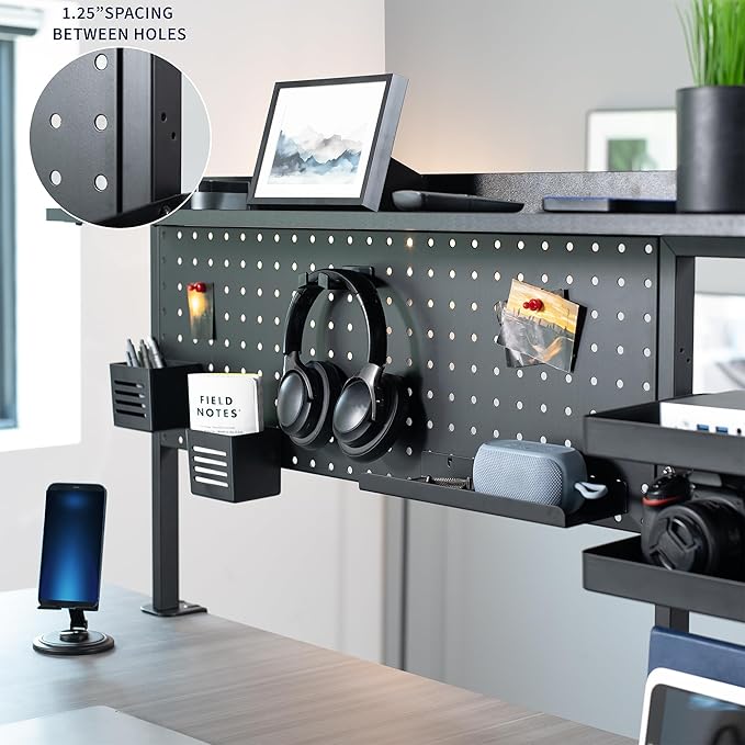 VIVO Steel Clamp-on 46 x 25 inch Desk Pegboard System with Storage Shelf and Accessory Trays, Multi-Purpose Office Organizer, Black, PP-PBSF46