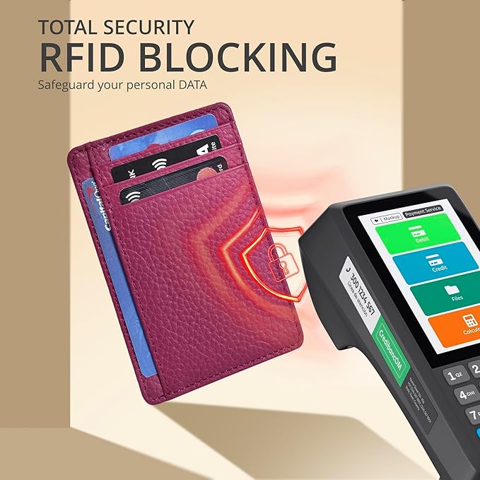 Oak Leathers Leather Slim Minimalist Wallet for Men & Women RFID Front Pocket Leather Card Holder Wallets (Dark Pink)