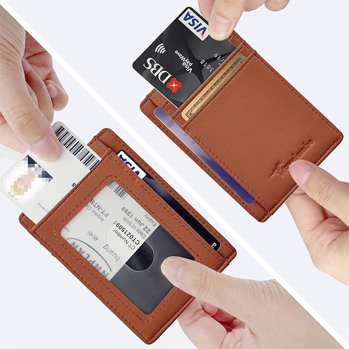 Travelambo Front Pocket Minimalist Leather Slim Wallet RFID Blocking Medium Size
