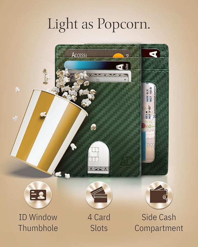 Access Denied REAL LEATHER Slim Minimalist Mens Wallet - Thin Front Pocket RFID Credit Card Holder Wallets For Men Holiday Gifts For Him