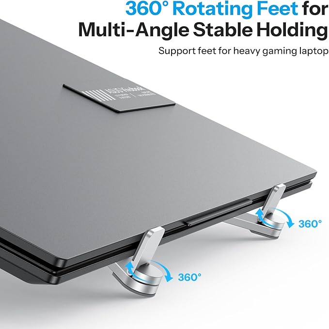 OMOTON LA15 Foldable & Portable Laptop Stand for Desk, [360° Support Feet+Lightweight] Tablet Stand for Desk and Travel, 6 Level Height Ergonomic Aluminum Computer Holder for 10-16" Laptops