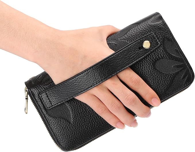 GAEKEAO Wallet for Women Clutch RFID Blocking Wristlet Leather Purse Large Capacity Credit Card Holder with Grip Hand Strap