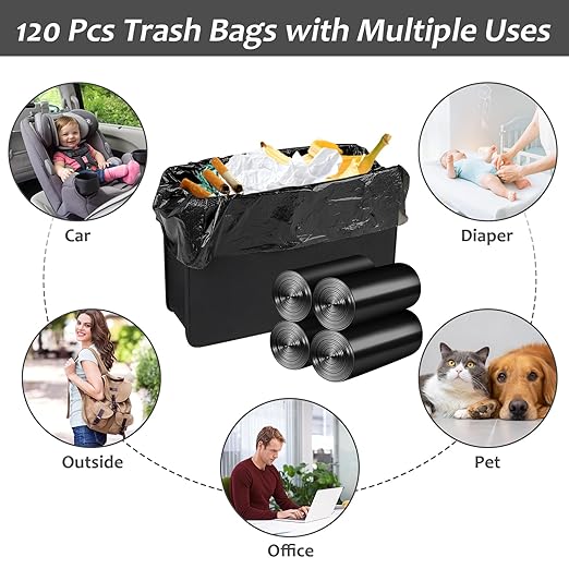 Accmor Mini Car Trash Can Bags for Auto Trash Bin, 120 Count Small Garbage Bags Organizer Tear-Resistant, Liner Refills (Vehicle Trash Can is not Included), Black