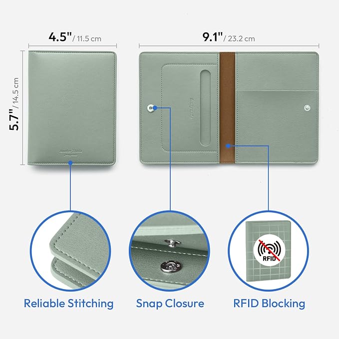 carrotez Family Travel Document Organizer – Premium RFID Blocking Leather Passport Holder & Wallet for 2 Passports, Cards, Boarding Passes & Travel Essentials – Mint Grey