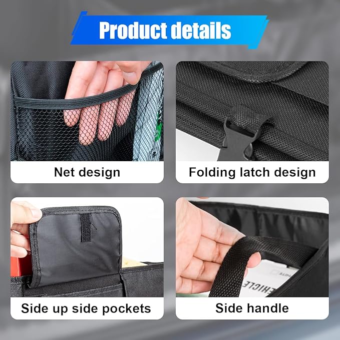 ZIMISI Car Trunk Organizer, Waterproof 600D Oxford Cloth Backseat Car Organizer, Large-capacity Collapsible Multi Compartment Automotive Consoles & Organizers, Travel Accessories for Most Cars (Grid)