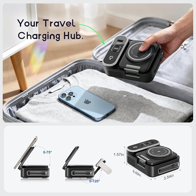 8-in-1 Charging Station 65W, 15W Magnetic Wireless Charger with Retractable Cable, 30W USB C Fast Charging Stand for iPad, Multiple Devices for iPhone 17 16 15 14 13 12 Pro Max Apple Watch Airpods