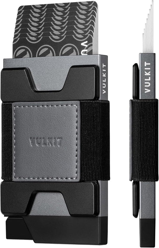 VULKIT Minimalist Pop Up Wallet RFID Blocking Aluminum Credit Card Holder with Expandable Backplate, Holds 12 Cards and Cash for Men and Women Space Grey