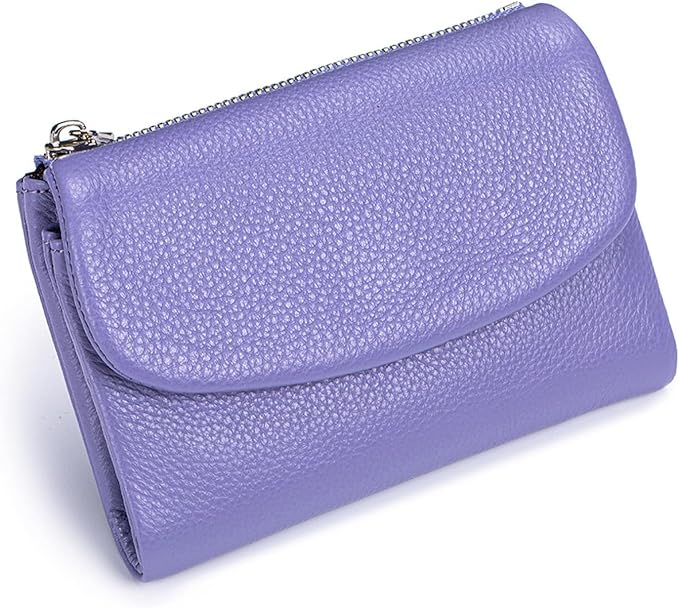 Nsciyise Leather Wallet for Women, Purple-B | 8 Card Slots, Zipper Coin Pocket, Slim Portable, Mini Wallet