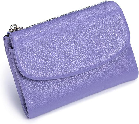 Nsciyise Leather Wallet for Women, Purple-B | 8 Card Slots, Zipper Coin Pocket, Slim Portable, Mini Wallet