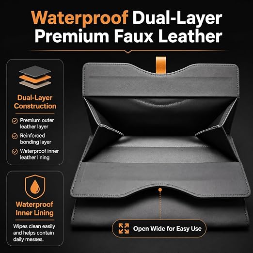 COZILO Leather Car Trash Can, Leak-Proof Odor-Lock Car Garbage Can with 60 Liners, Magnetic Closure, Liner-Hold Design, Storage Pocket & Metal Hooks, Hanging Car Trash Bin for SUV Sedan Truck