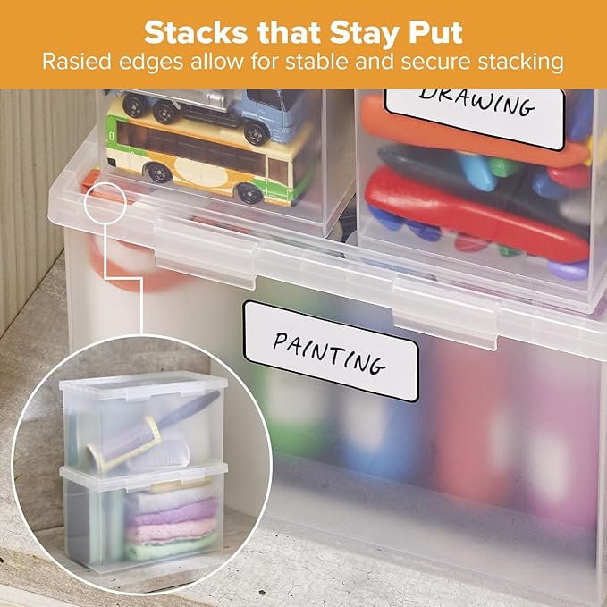 Bostitch Konnect Storage Containers with Lids, Organizer, Clear Plastic Box, Stackable Nesting Bins, Large, 2 Pack