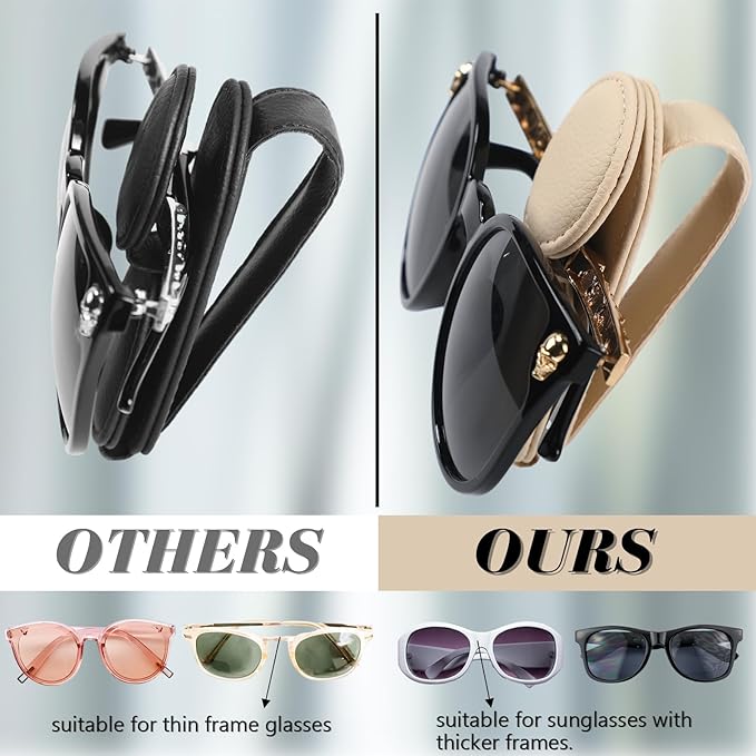 Konohan Sunglasses Holder for Car Visor Leather Eyeglass Hanger Magnetic Sunglasses Holder with 2 Clips(Beige)