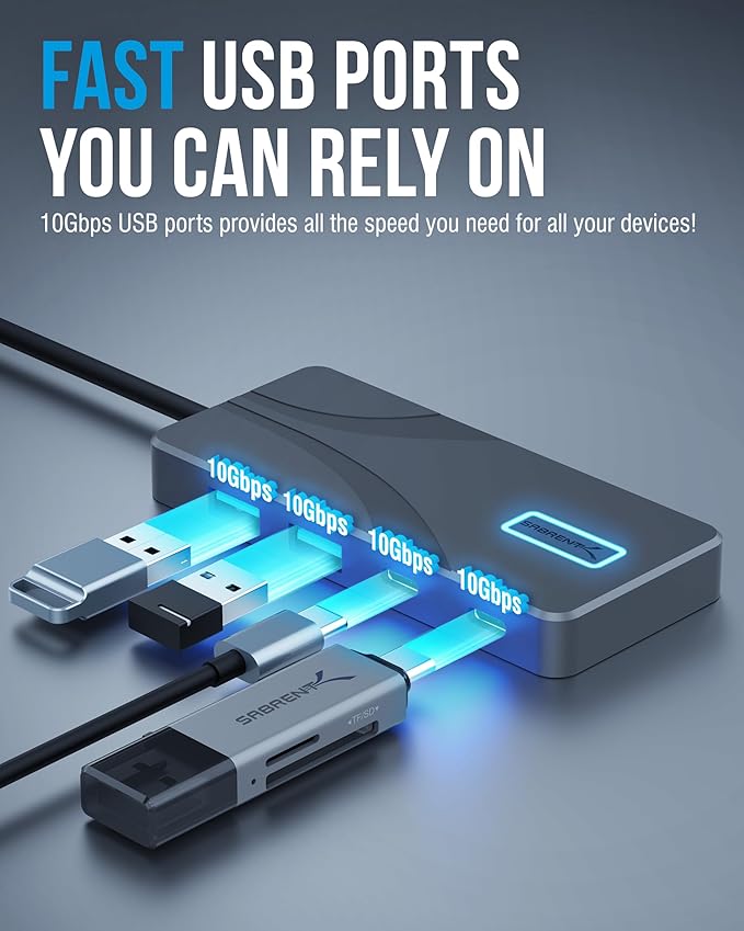 SABRENT USB C Hub 5-in-1 Docking Station, 10Gbps USB-A & USB-C Ports, 4K HDMI Output, 100W PD Input, 80W Charging, Aluminum USB Hub for Laptops/Phones/Tablets ??HDR/HDCP (HB-TG5P)