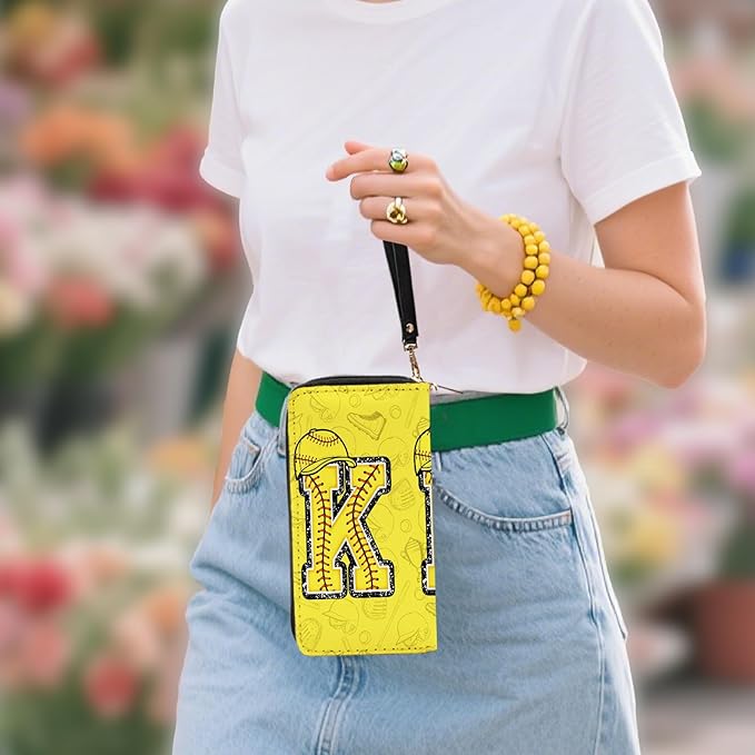 Softball Lovers Gift Womens Wallet - Small Slim PU Leather Letter K Wallet for Women with Zipper Purse, Credit Card Holder Wallets, Wristlet Wallets for Girls Women Player Coach (Letter K Gifts)